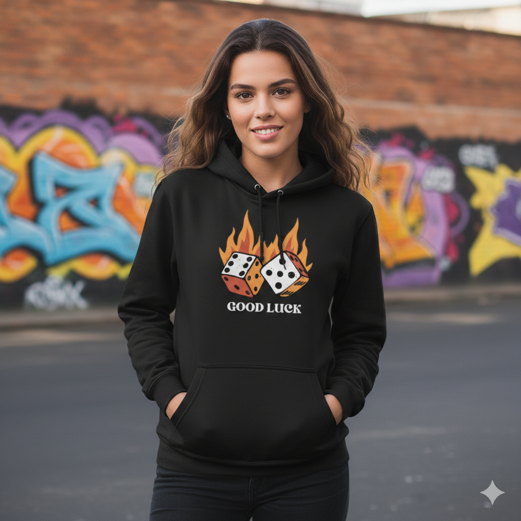 "Flame & Fortune" Heavyweight Black Hoodie – High-Stakes Streetwear
