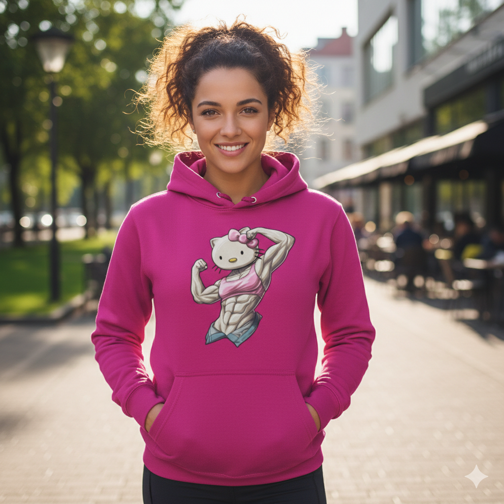 Stronger Together – "Kawaii Muscle" Heavyweight Pink Hoodie
