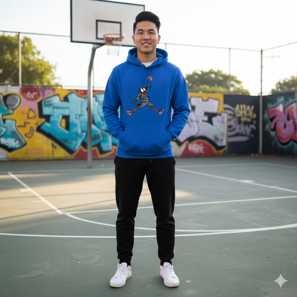 "Spider-Slam" Heavyweight Blue Hoodie – Heroic Hoops Edition